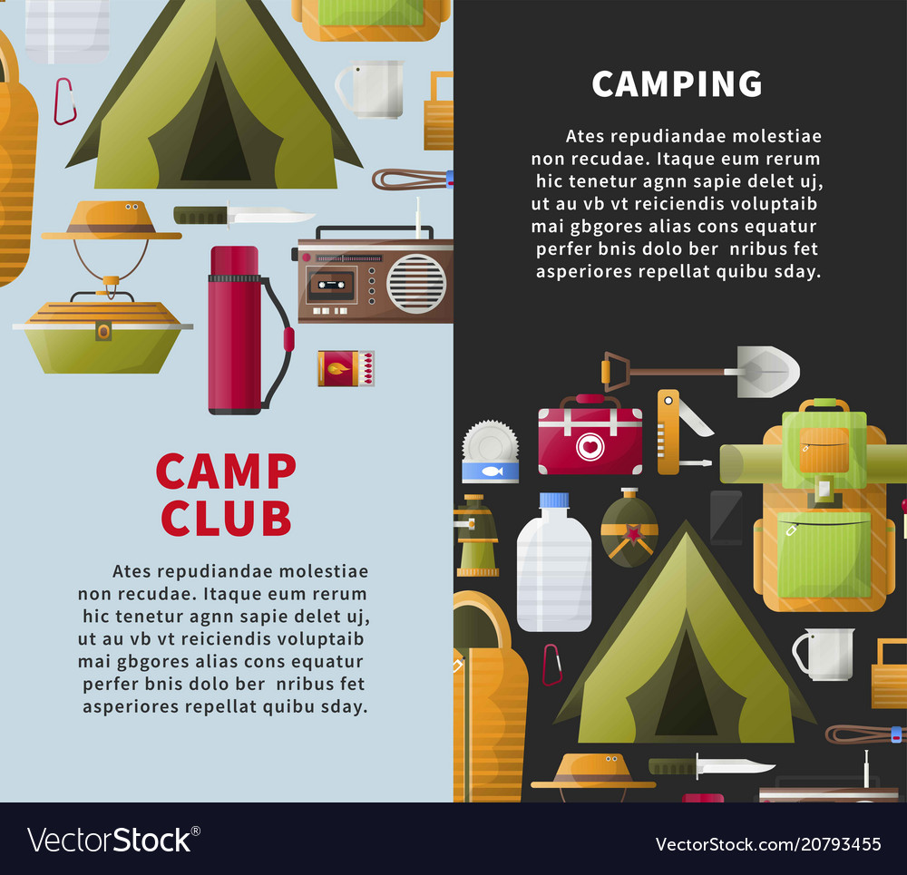 Summer camp club posters for forest camping Vector Image