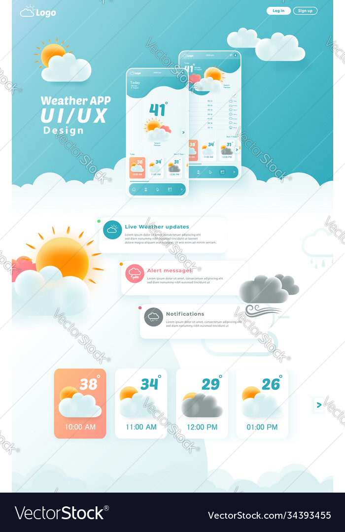 Wetter App ui ux Kit Elemente Website Landung