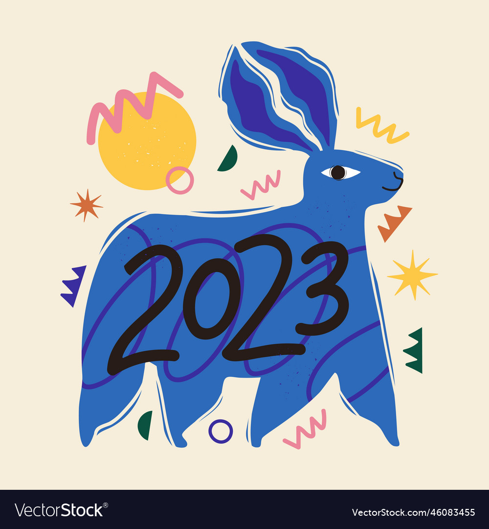 With huge blue bunny yellow sun doodle elements Vector Image