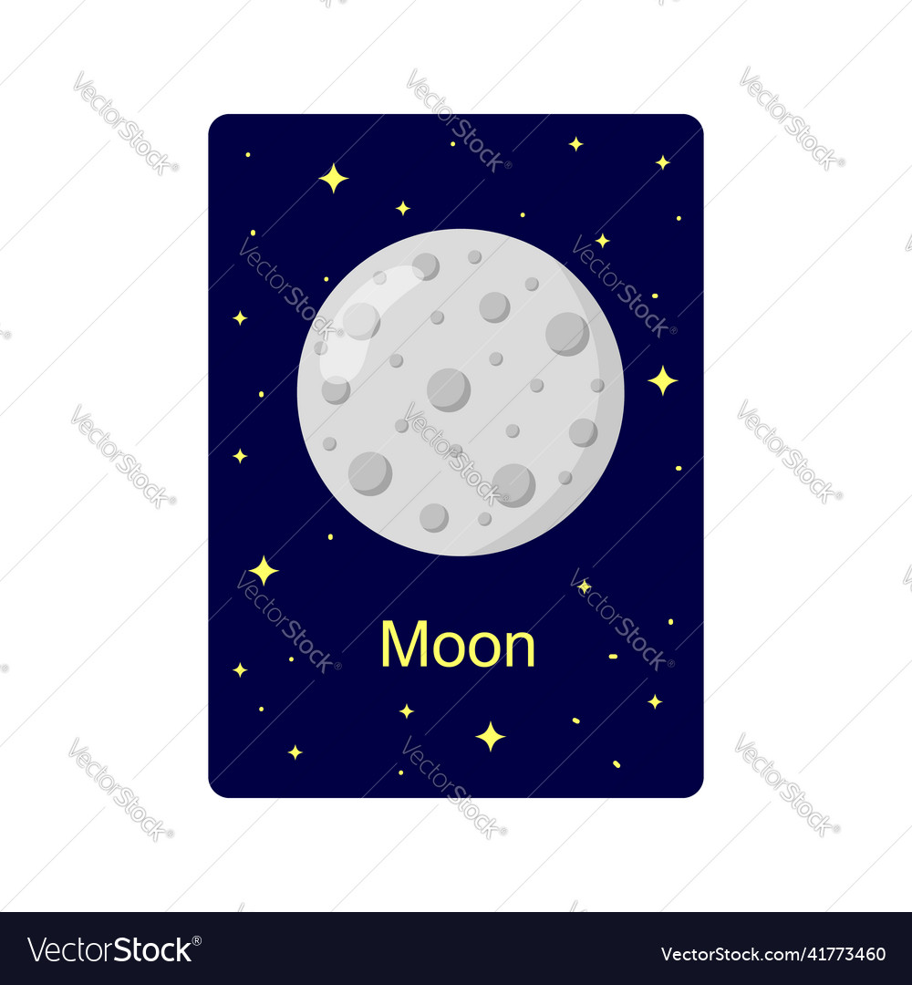 Flashcard for kids with moon earth satellite Vector Image