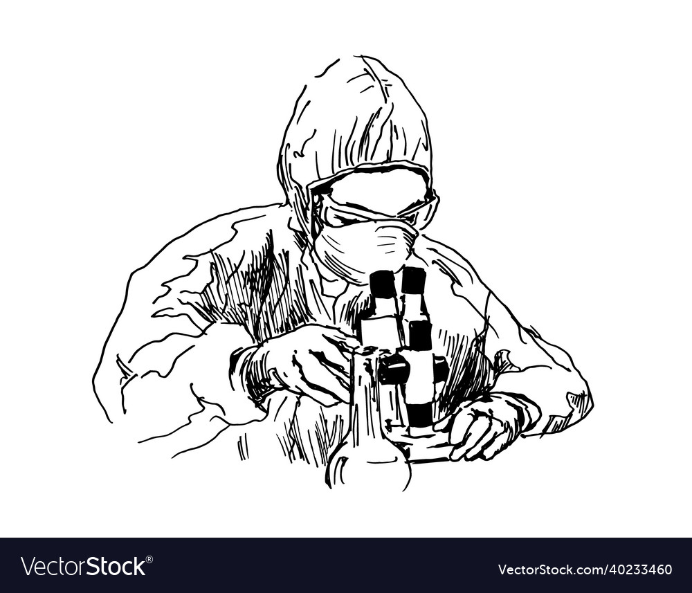 Hand Sketch Of A Scientist At Work Royalty Free Vector Image