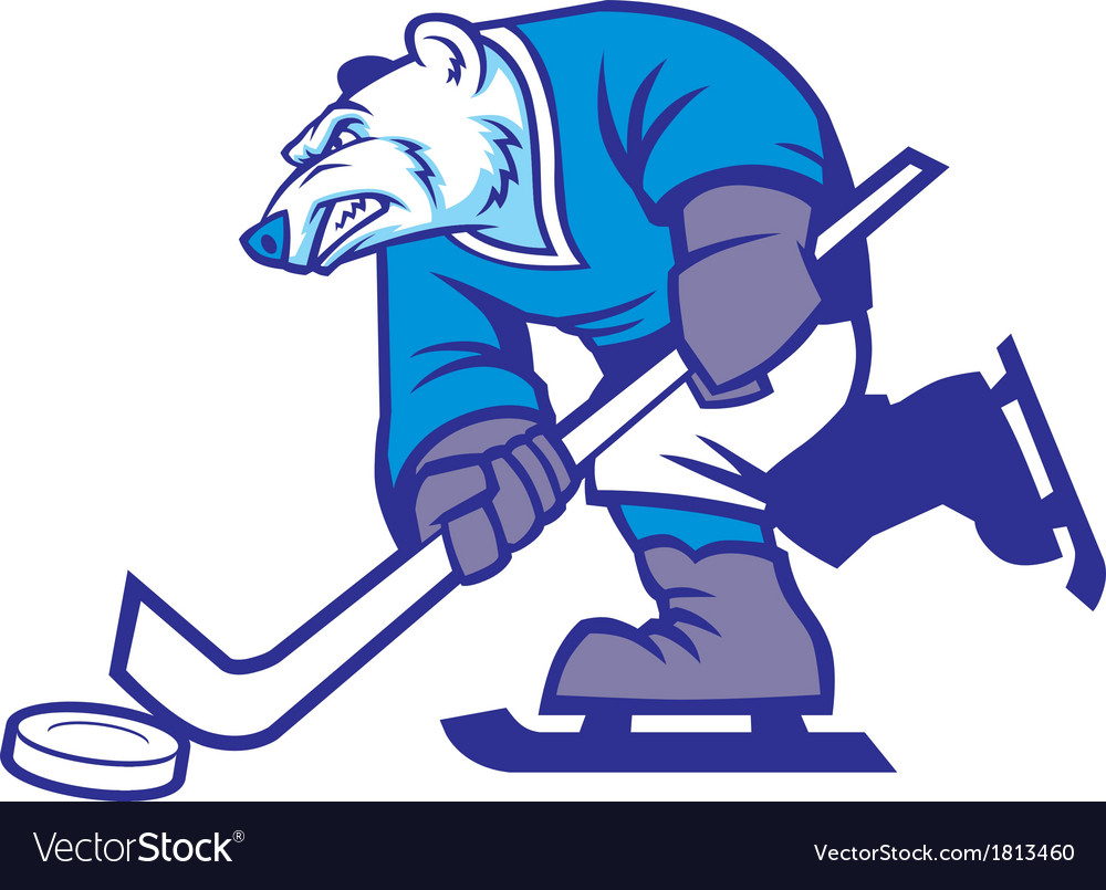 Ice hockey polar bear mascot Royalty Free Vector Image