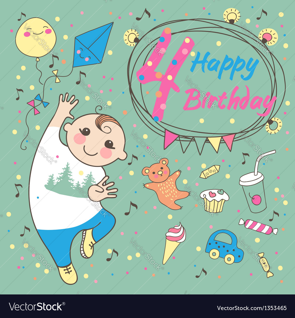 Birthday Little Boy 4 Years Royalty Free Vector Image