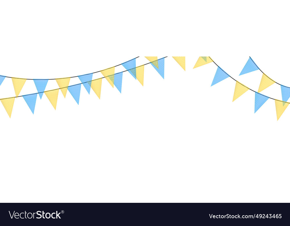 Blue and yellow bunting garlands with flags made Vector Image