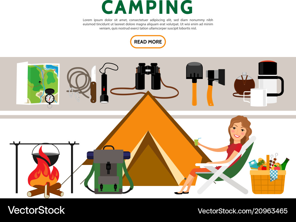 Flat camping elements set Royalty Free Vector Image