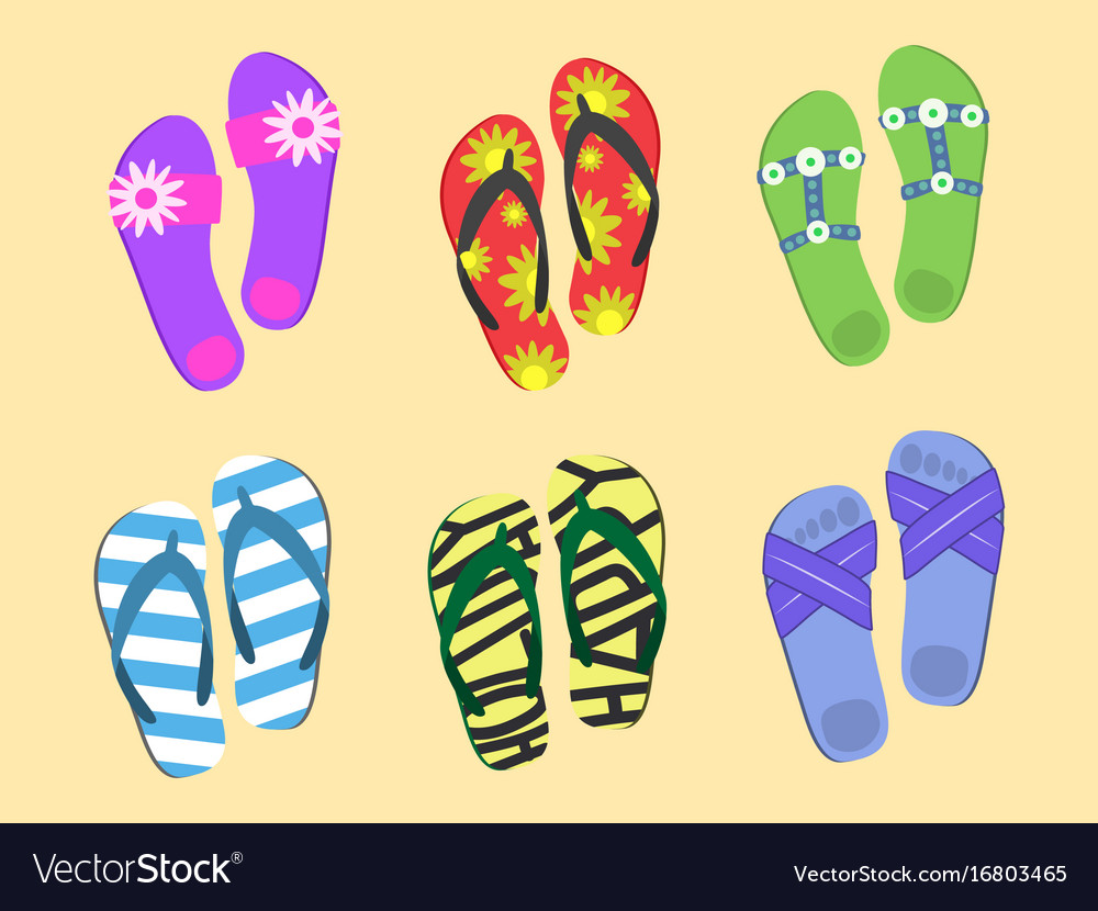 Flip flops set colorful beach wear men s Vector Image