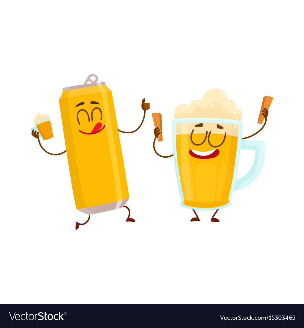 Funny beer can and mug characters having fun Vector Image