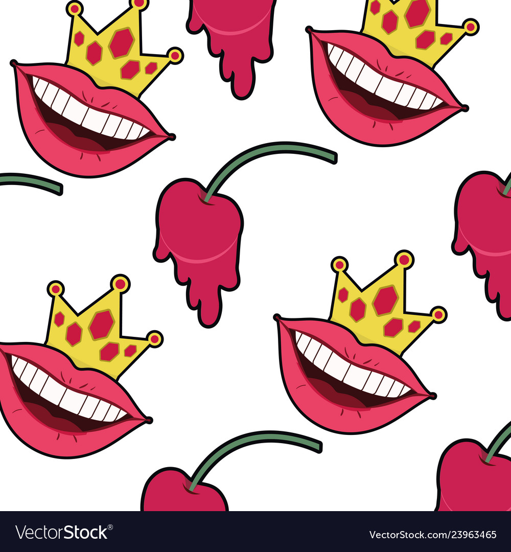 Pattern female mouth dripping with cherry