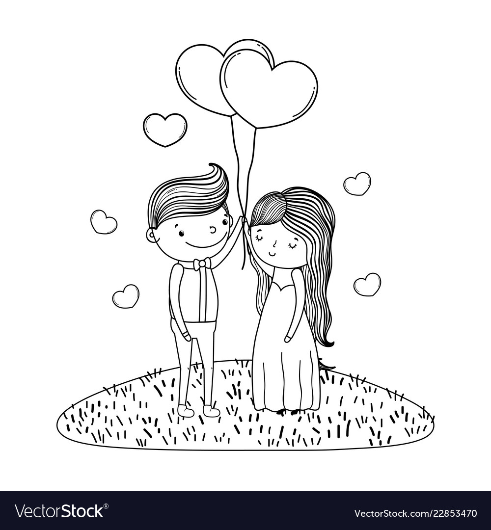 Couple marriage cute cartoon in black and white vector image on VectorStock...