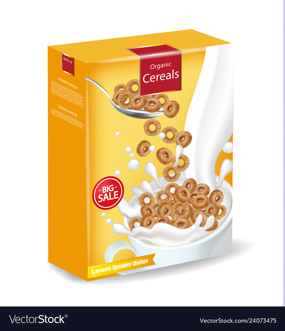 Cornflakes cereals with milk splash Royalty Free Vector