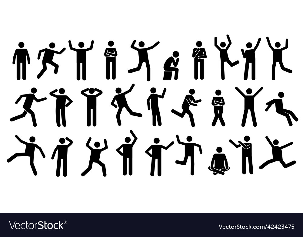 Stick man body black pictogram silhouettes Vector Image