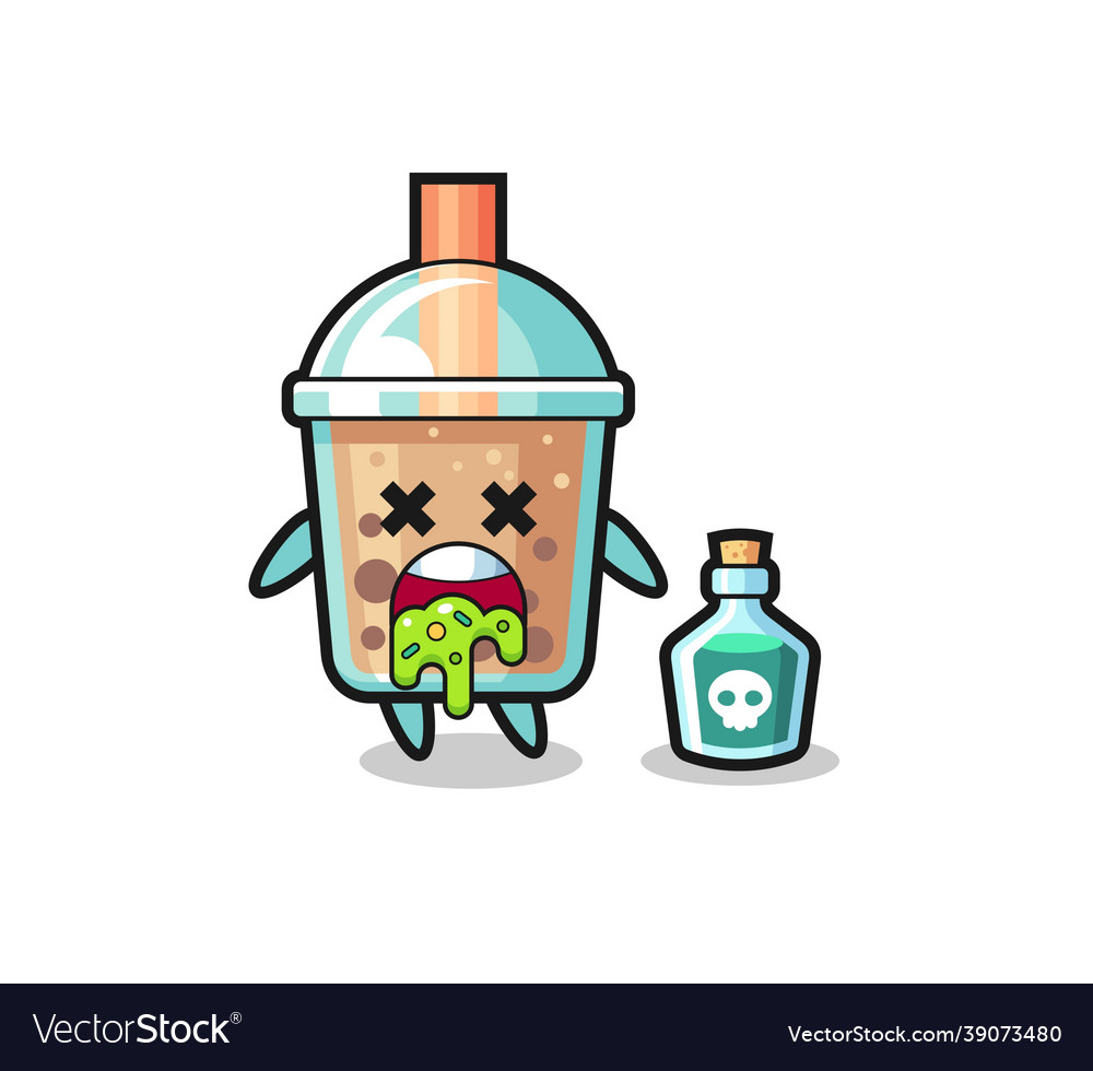 An bubble tea character vomiting due to poisoning Vector Image