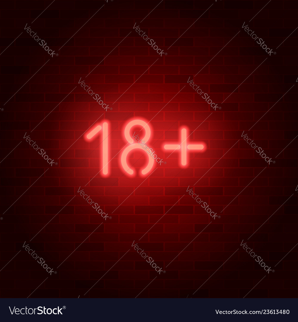 Neon age rating symbol 18 plus