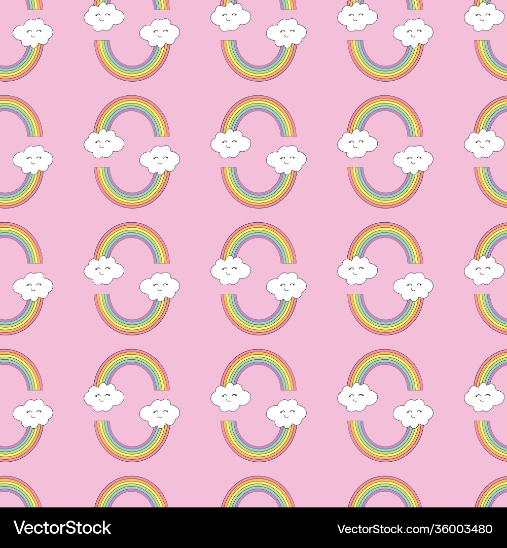 Seamless pattern with rainbows and clouds Vector Image