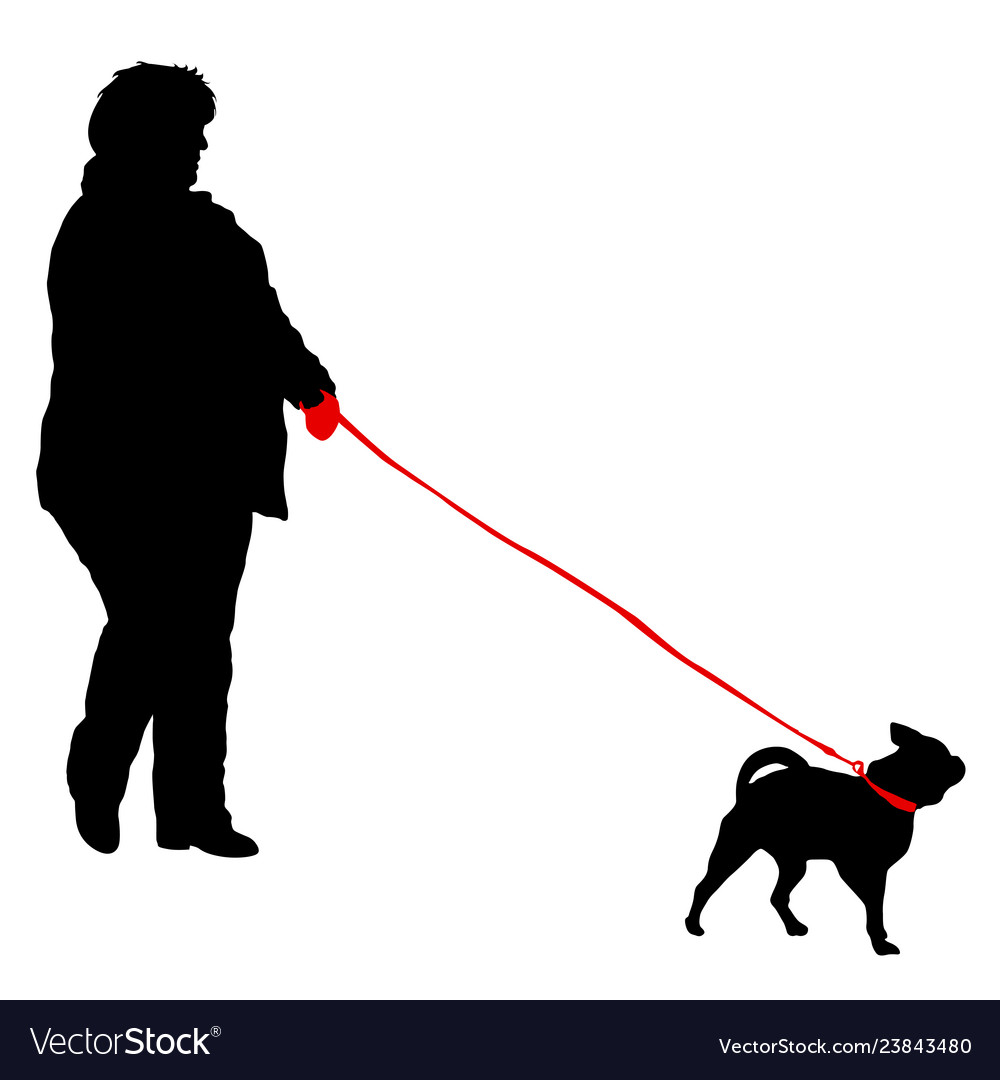 Silhouette of woman and dog on a white background