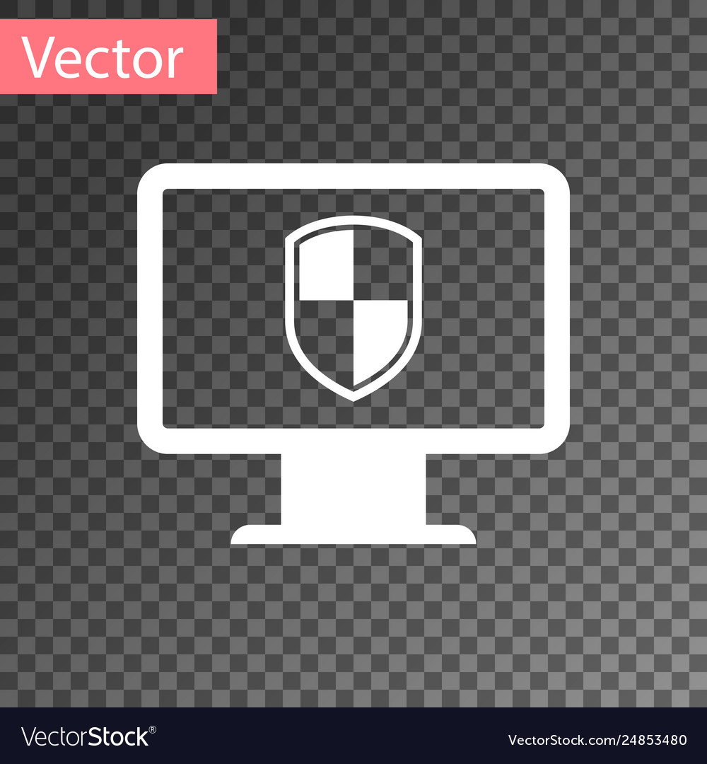 White computer monitor and shield icon isolated Vector Image