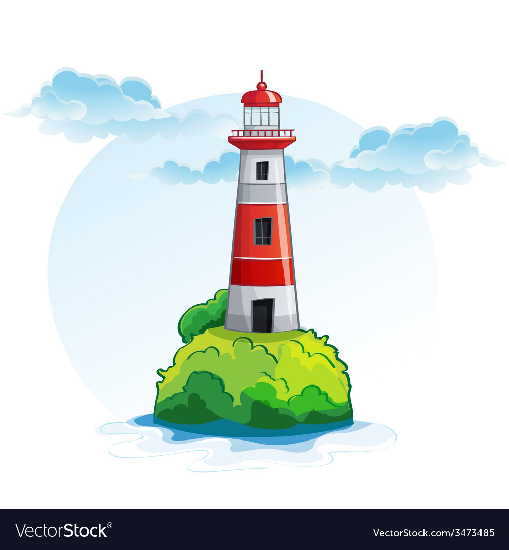 Cartoon image island with a lighthouse Royalty Free Vector