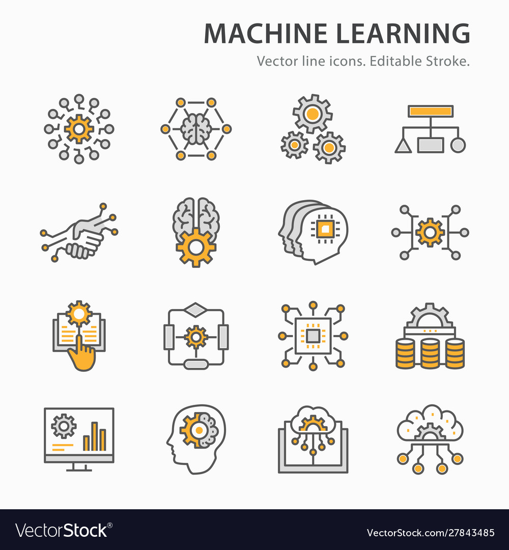 Machine learning line icons set Royalty Free Vector Image