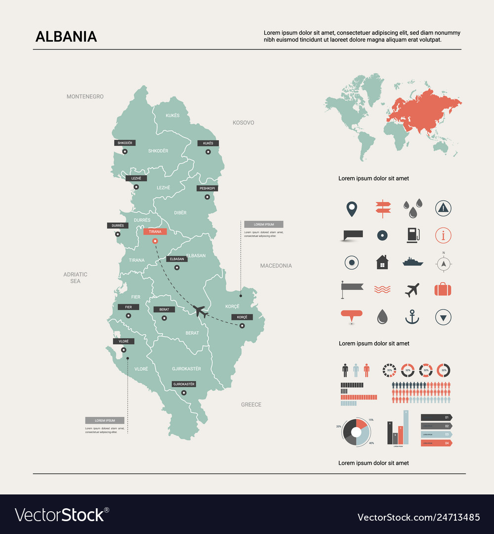 Map albania high detailed country Royalty Free Vector Image