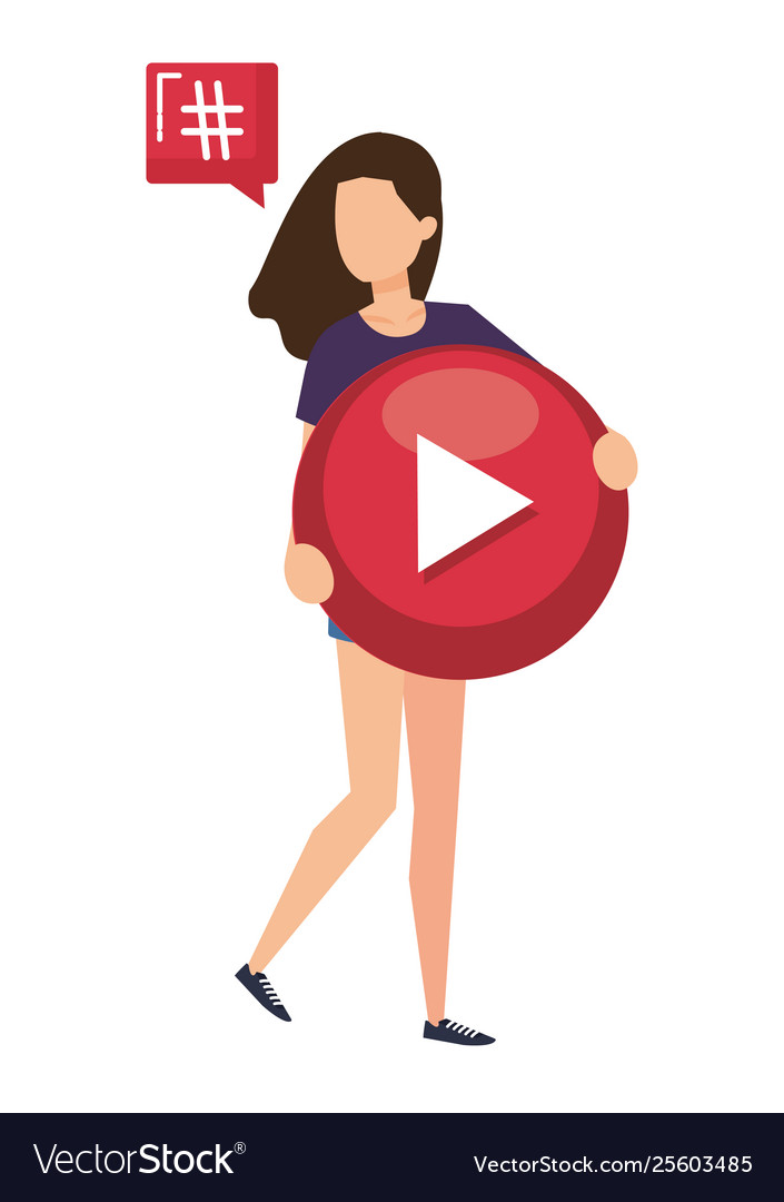 Woman lifitng play button with speech bubble