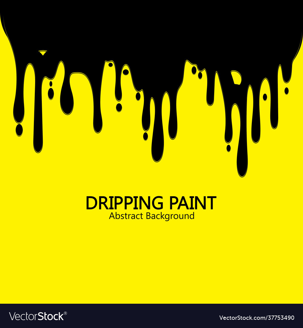 Black ink dripping paint spill leaking on yellow