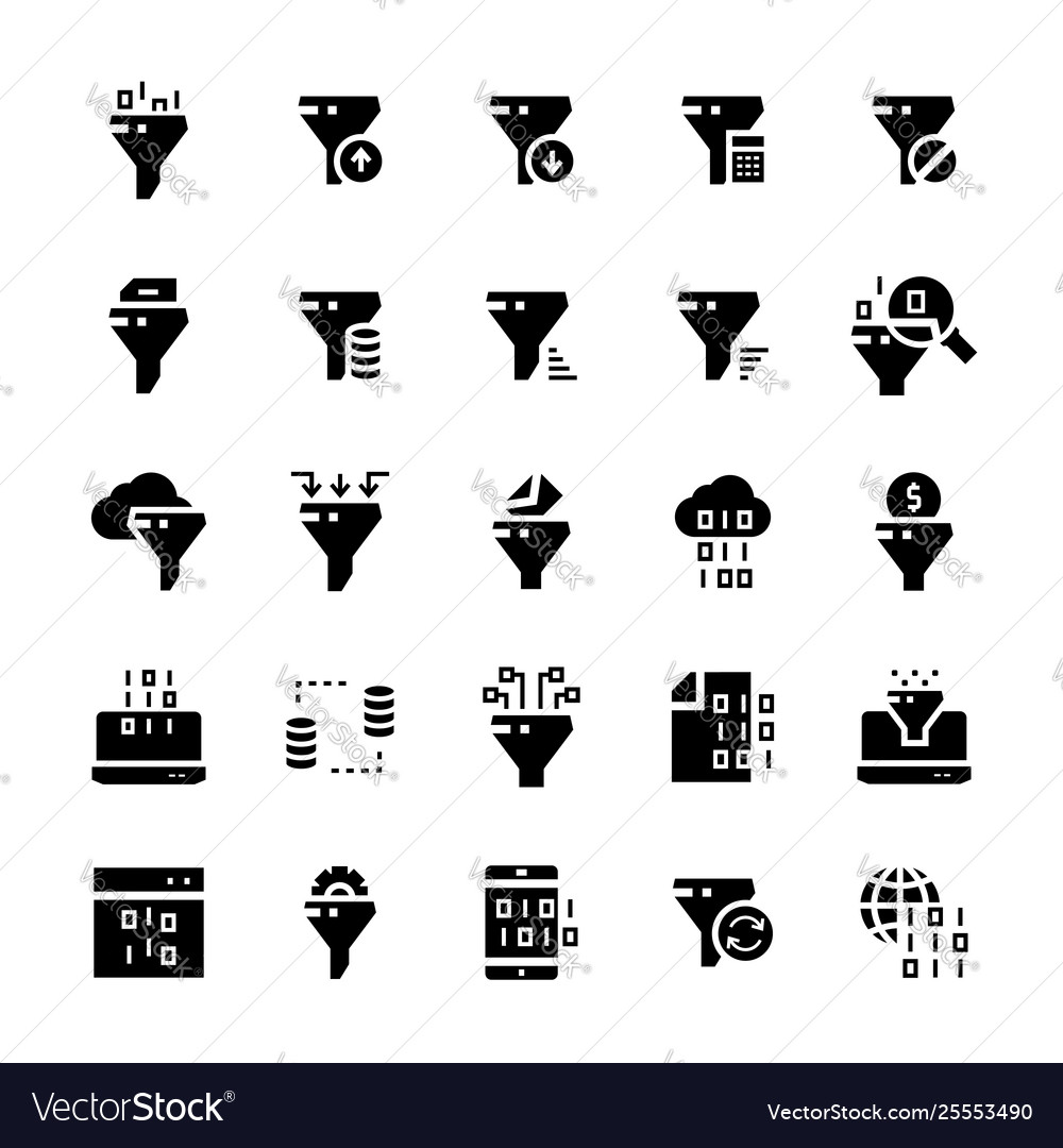 Filter data icon set in flat style Royalty Free Vector Image