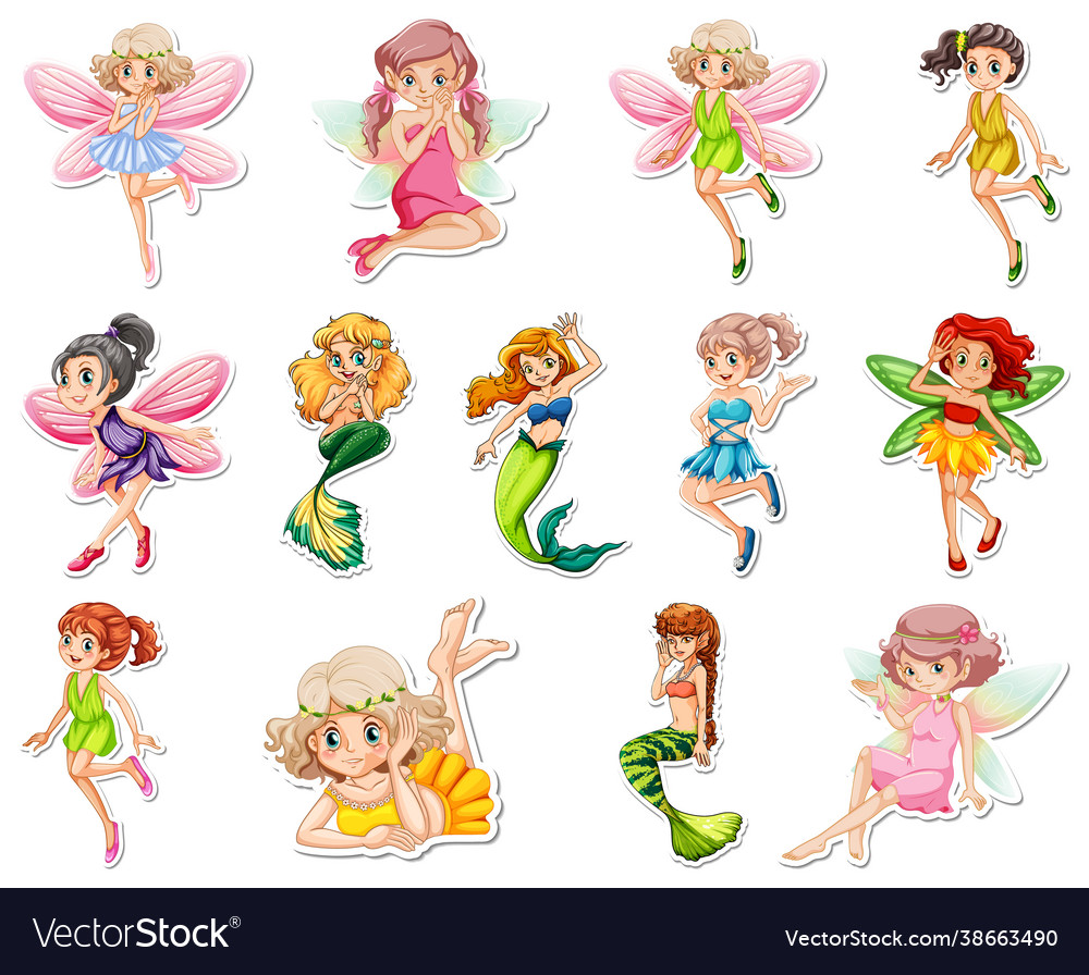 Set stickers with beautiful fairies Royalty Free Vector