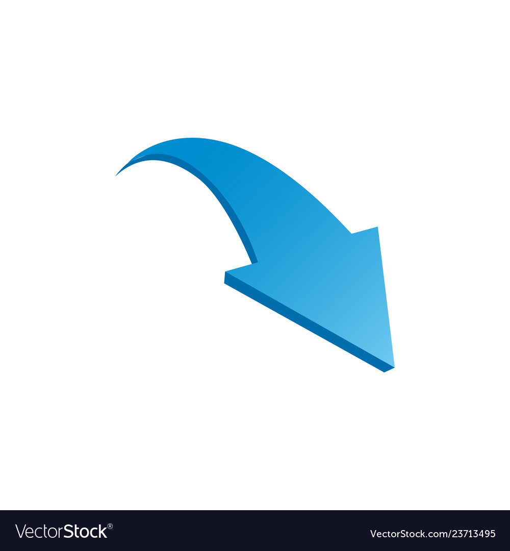 Blue curved down arrow 3d icon isolated on white Vector Image