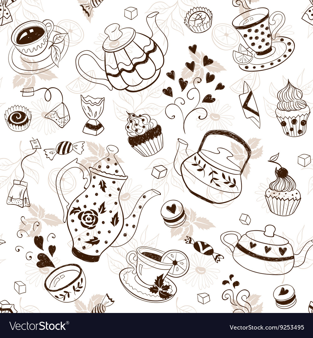 Teapots and cups background