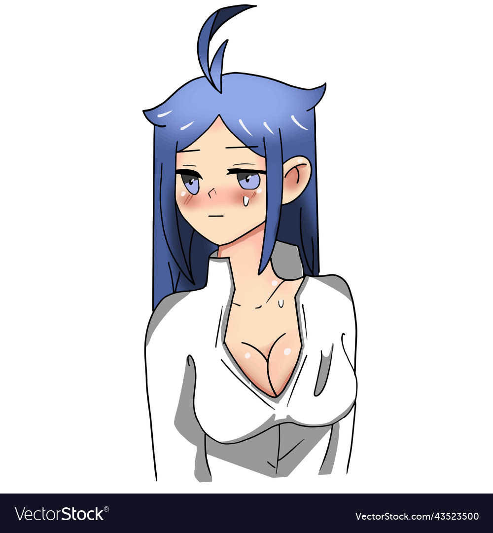 Anime-style girl with a deep neckline and blue