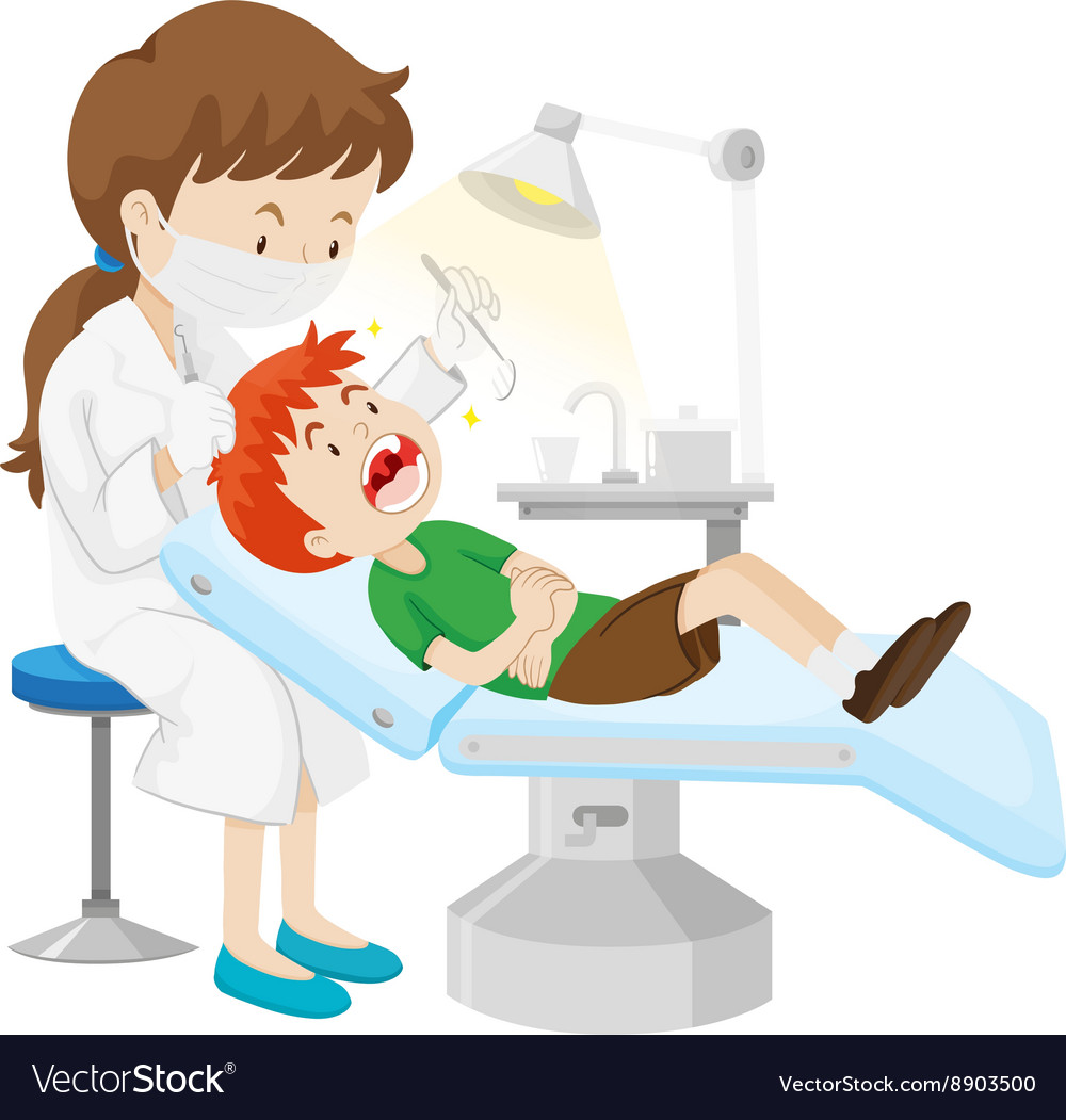 Boy having teeth checked dentist Royalty Free Vector Image