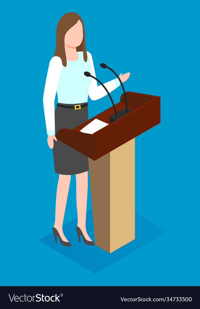 Business woman makes a report in front Royalty Free Vector