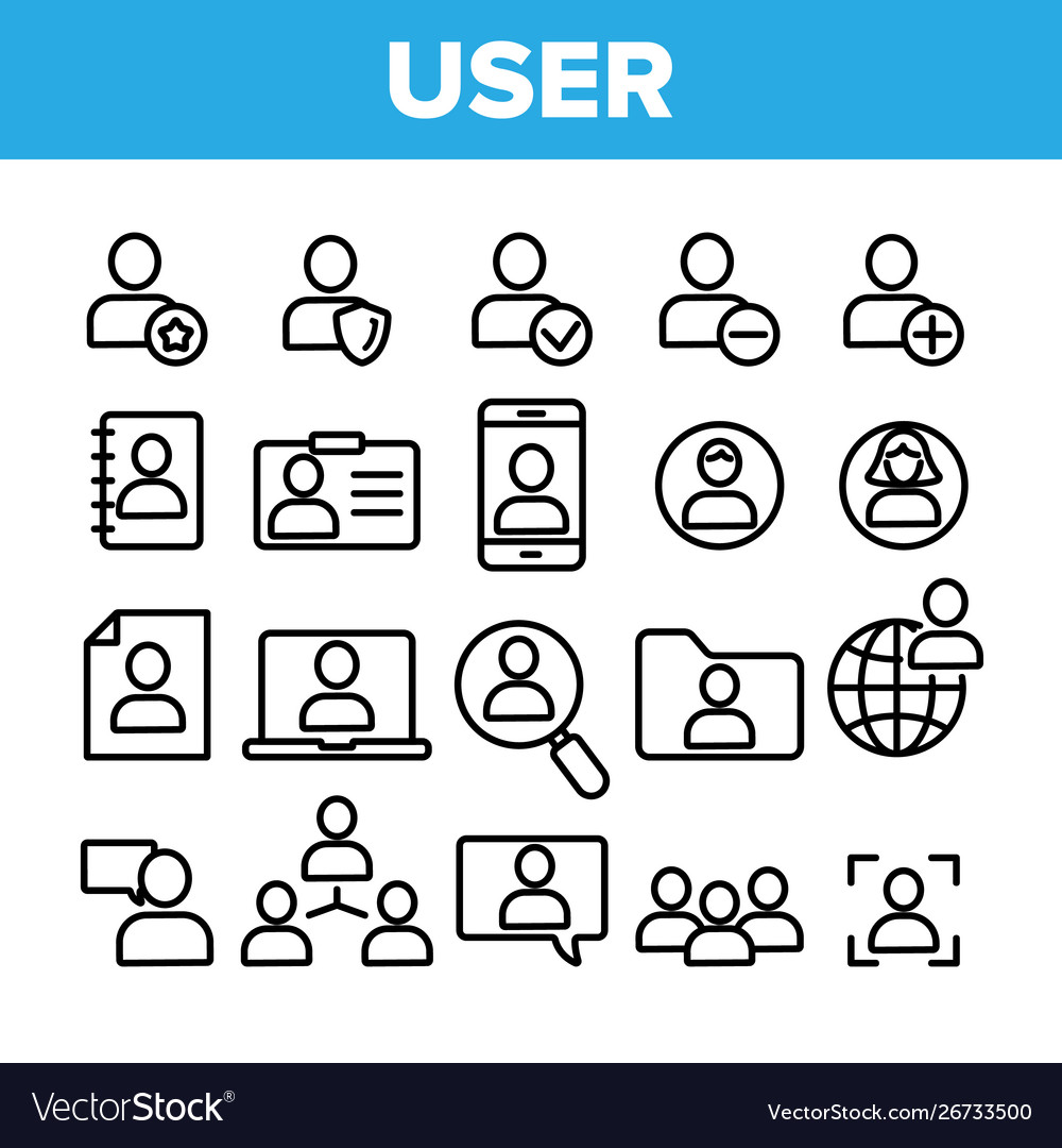 Collection user sign thin line icons set