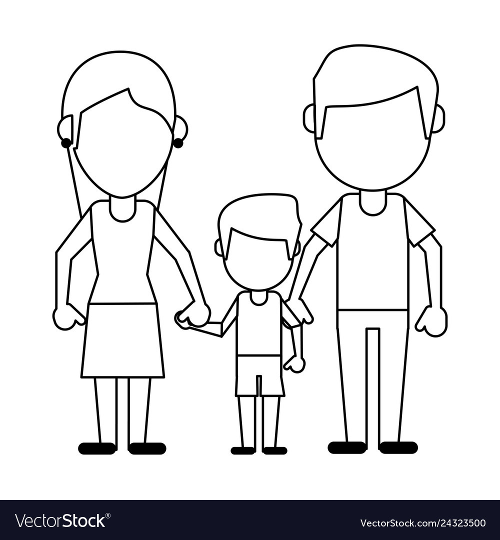 Family avatar faceless cartoon in black and white Vector Image