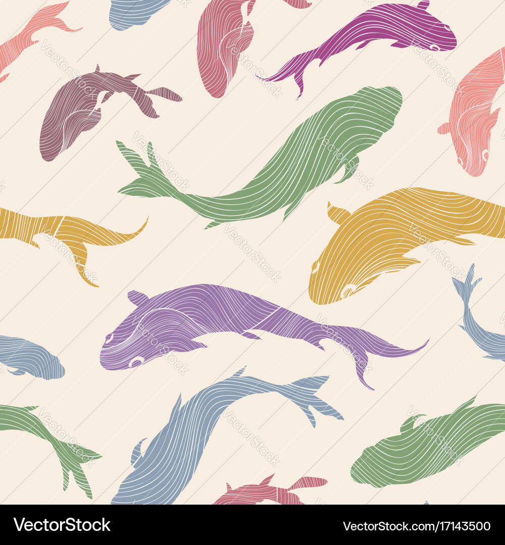 Fish silhouette seamless pattern underwater Vector Image