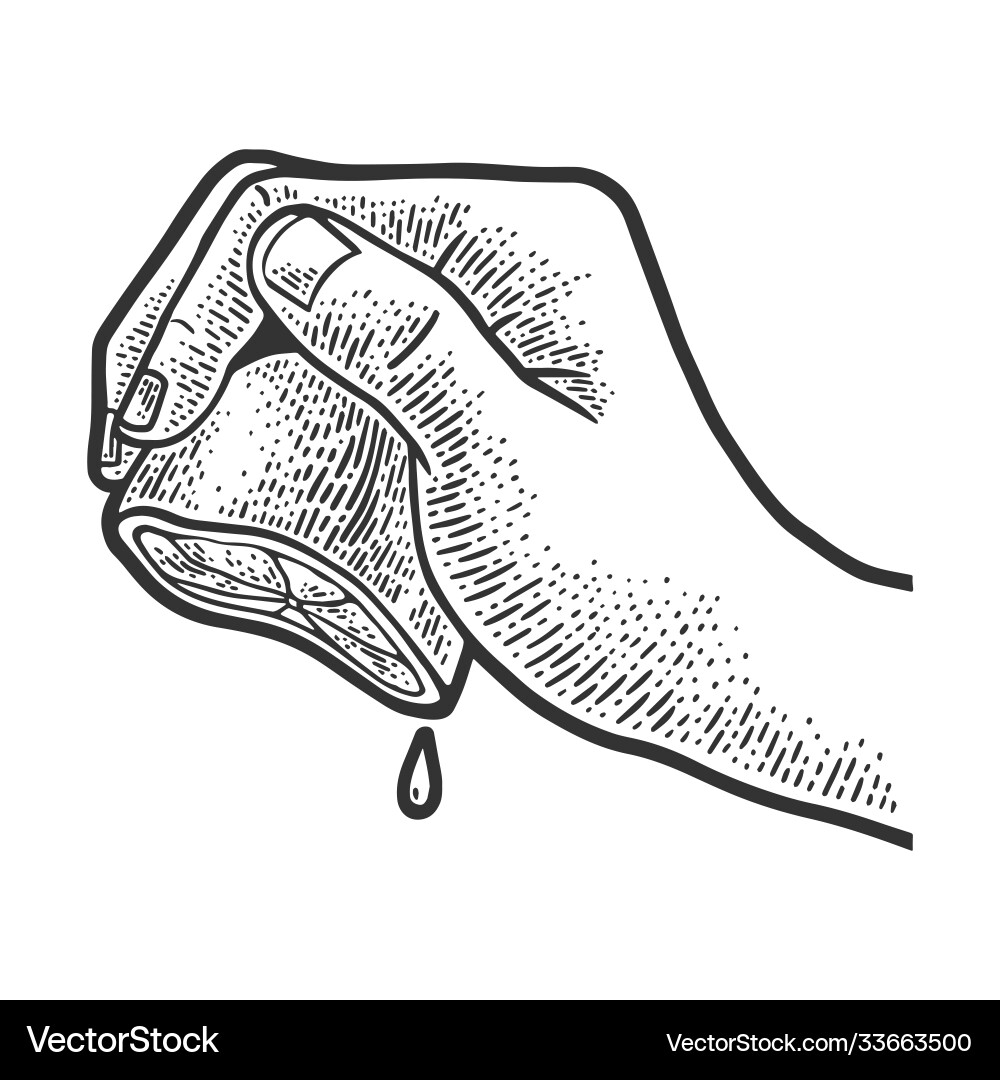 Hand squeezes lemon juice sketch Royalty Free Vector Image