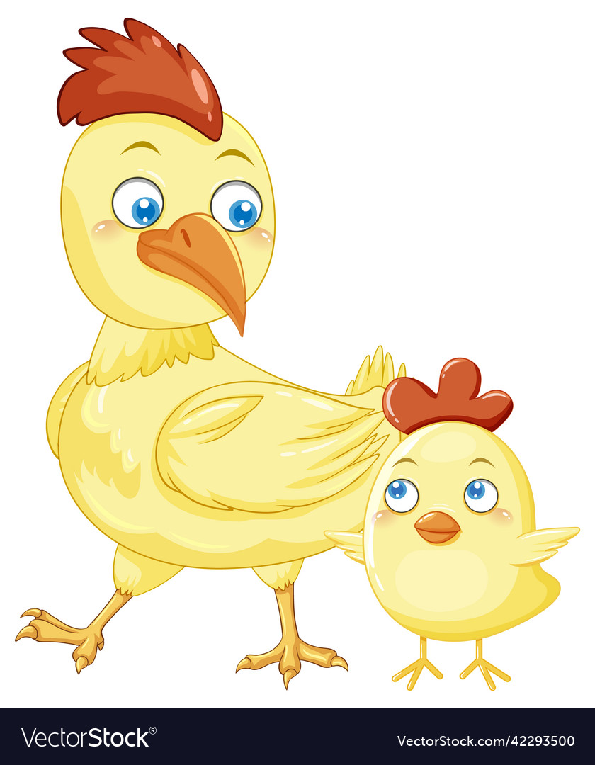 Mother chicken and her chick in cartoon style Vector Image