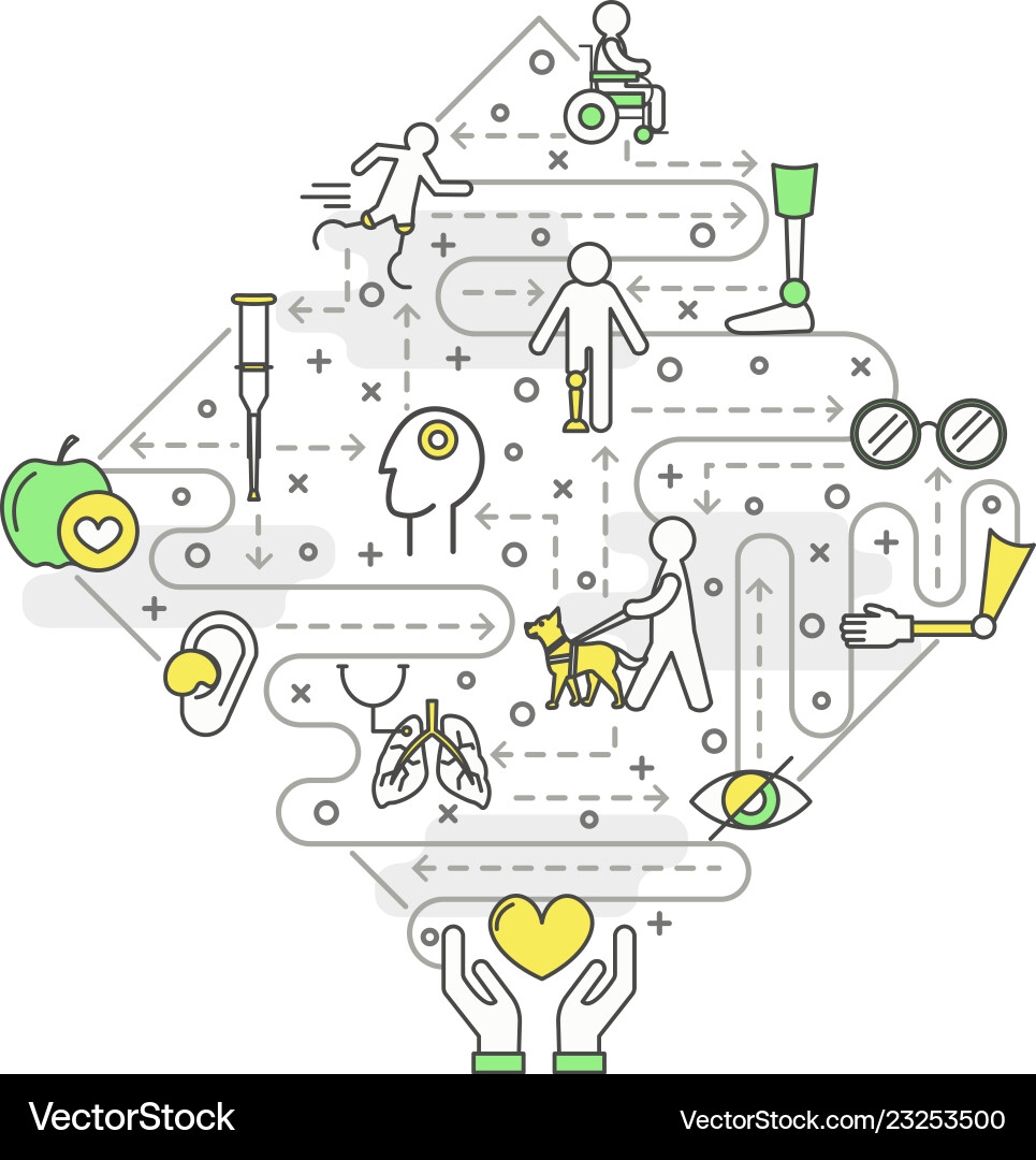 Thin Line Art Disabled People Poster Banner Vector Image