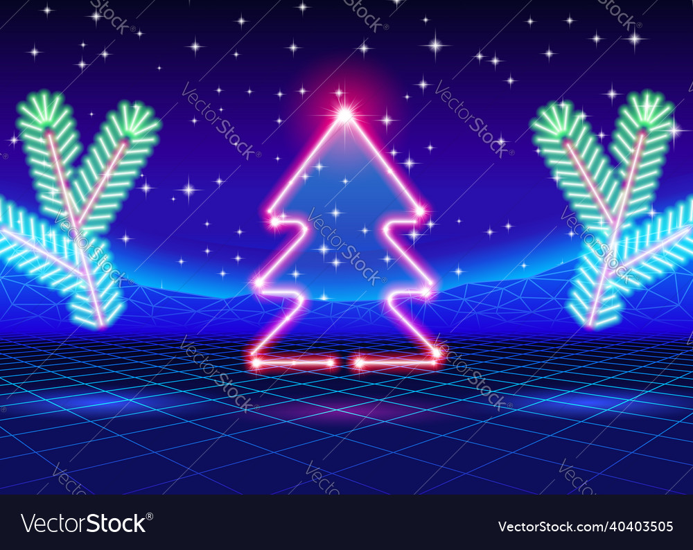 Christmas card with 80s neon tree