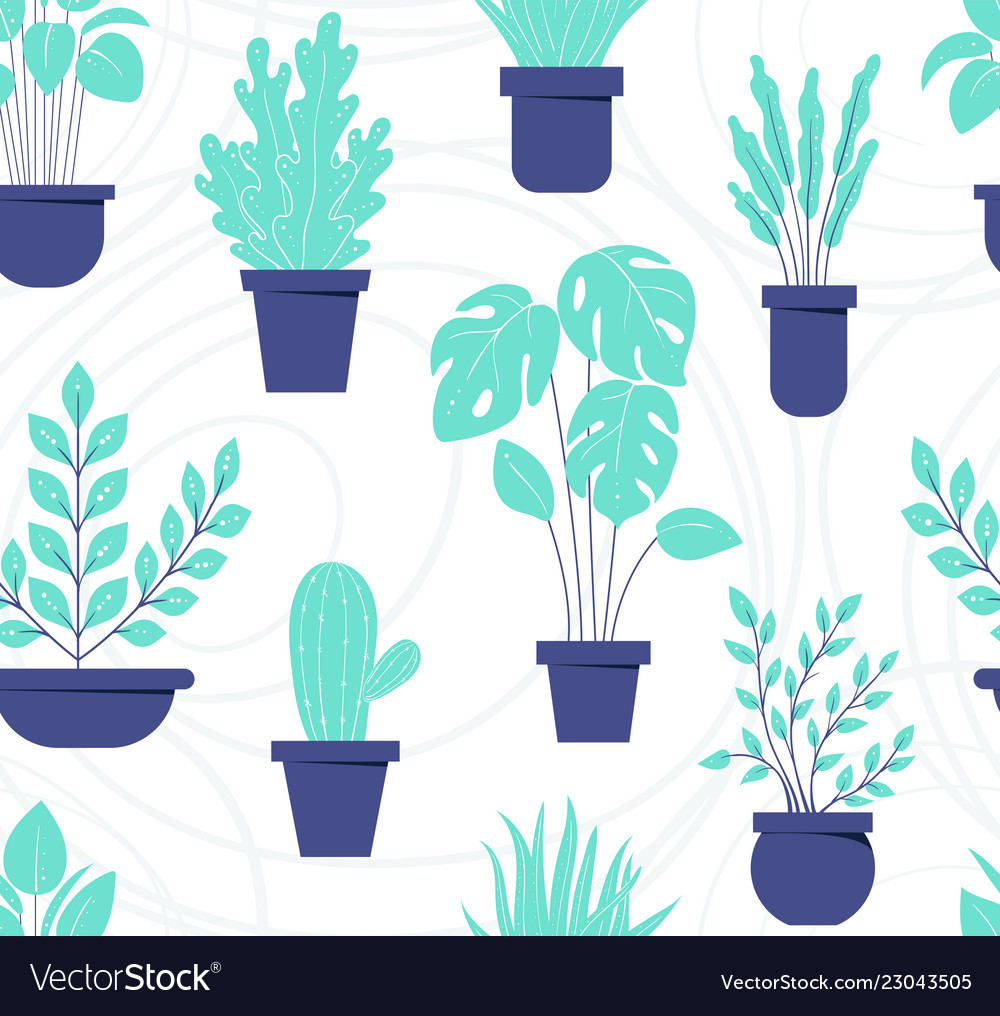 House plant seamless pattern flowerpot background