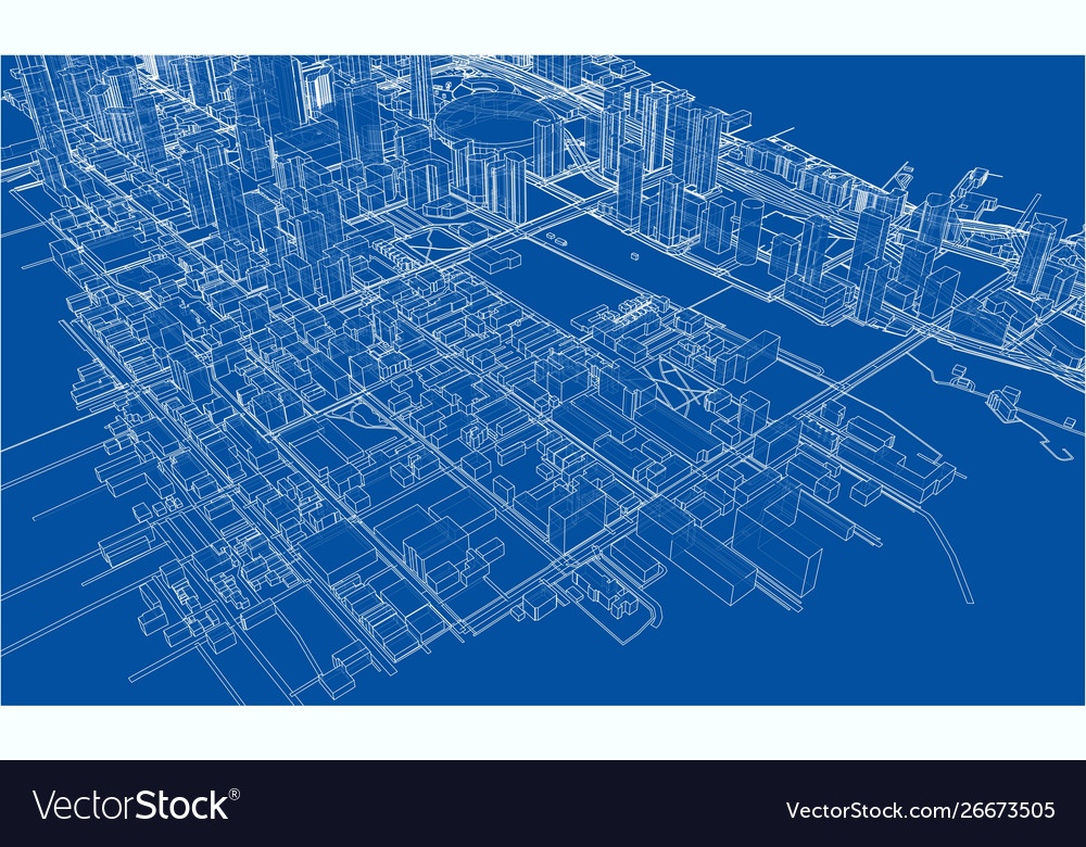 Outline city concept wire-frame style Royalty Free Vector