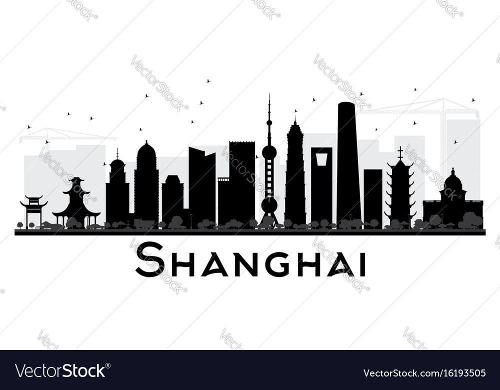 Shanghai city skyline black and white silhouette Vector Image