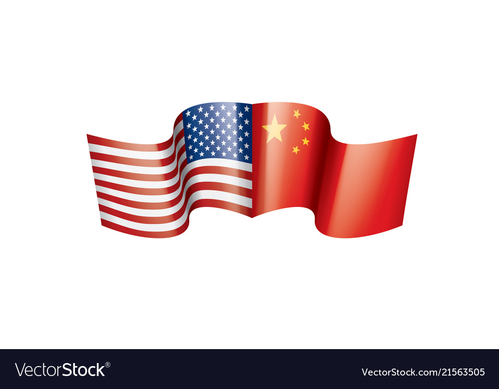 Usa and china flags on white