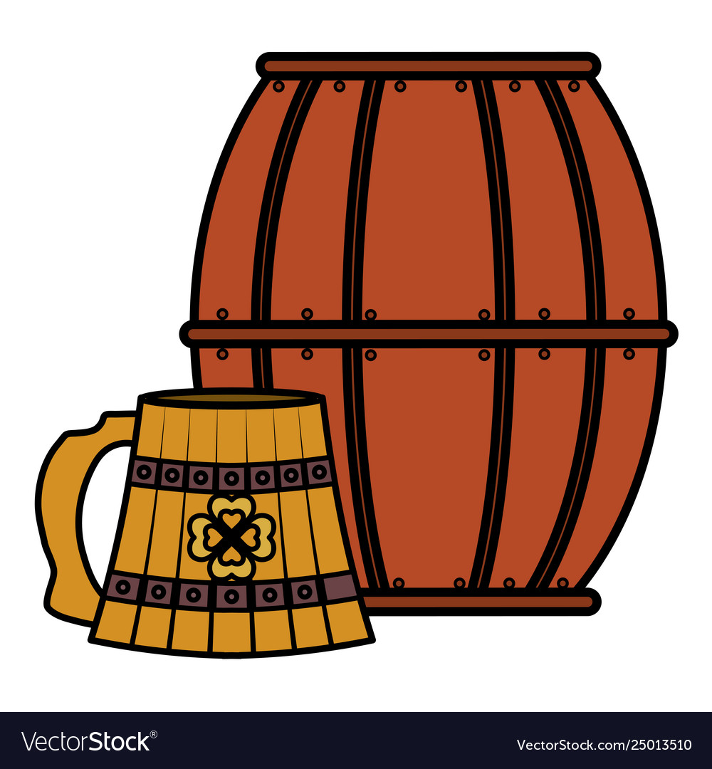 Beer wooden jar and barrel with clover