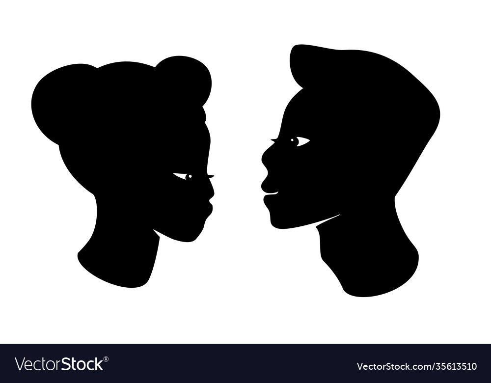 Black couple profile silhouettes Royalty Free Vector Image