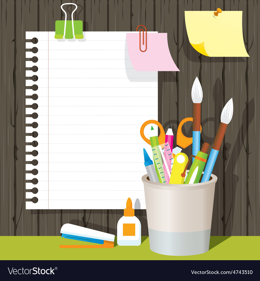 Can holder with office supplies and stationery Vector Image