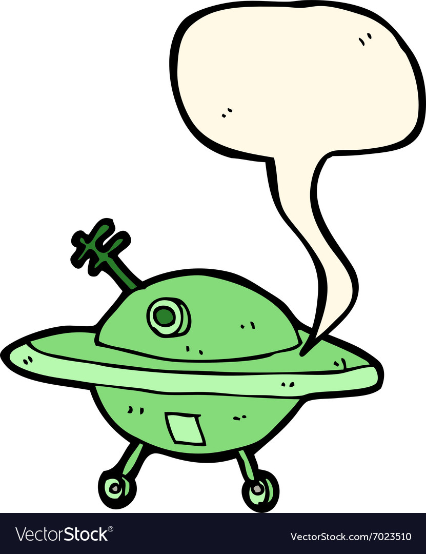 Cartoon flying saucer with speech bubble