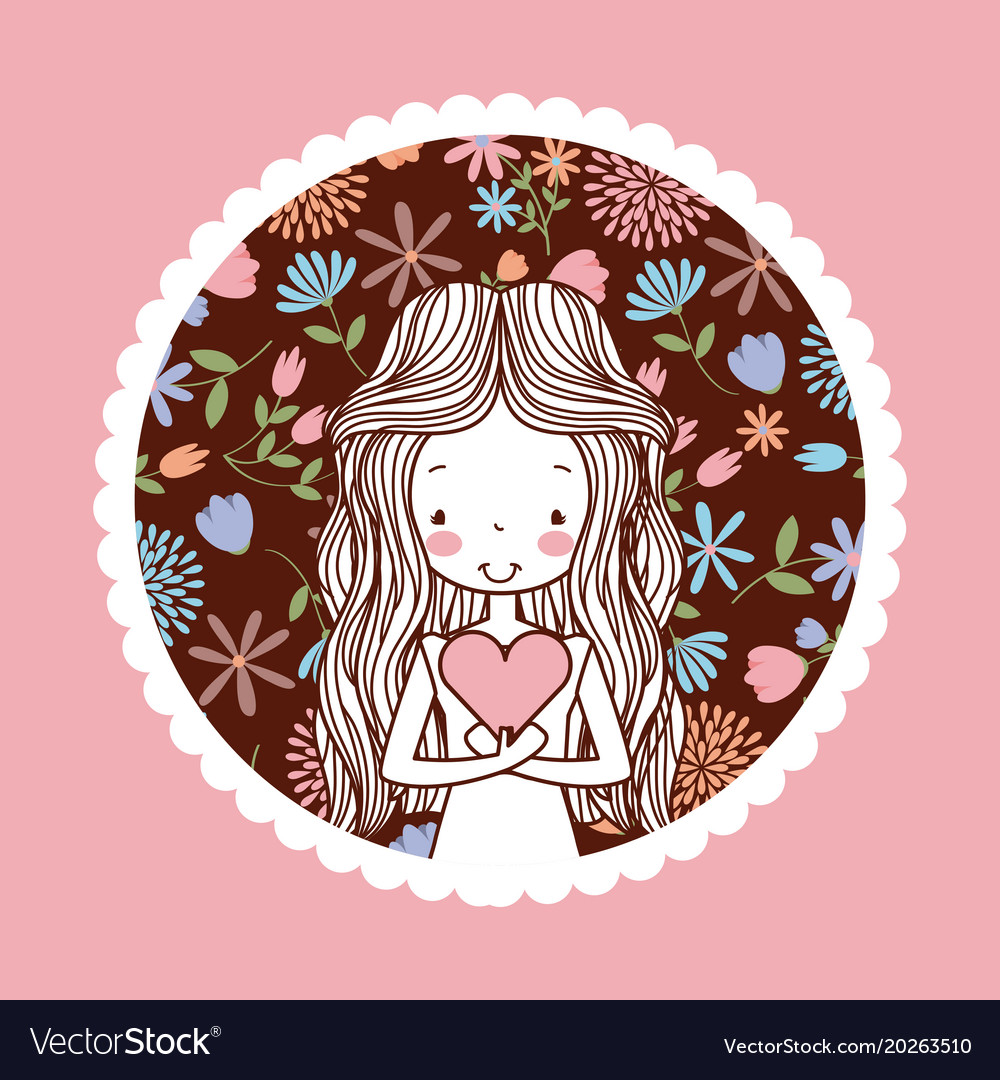 Cute woman hand drawn emblem image