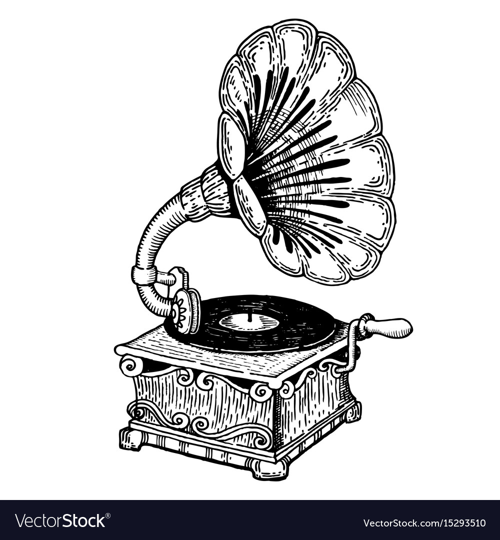 Gramophone engraving style Royalty Free Vector Image