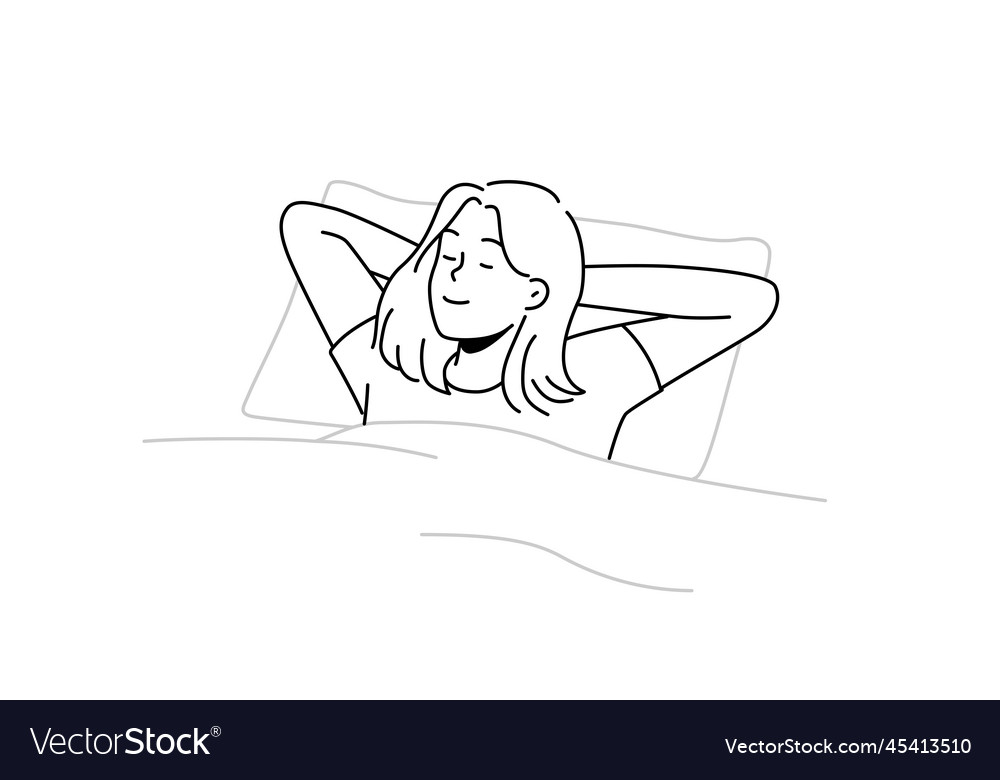 Happy woman lying in bed sleeping Royalty Free Vector Image